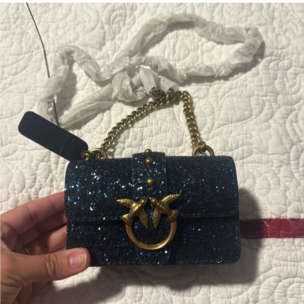 Pinko mini micro glitter love crossbody